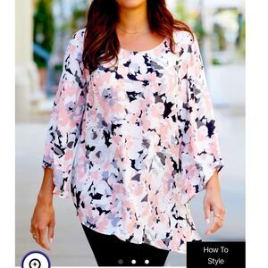 Catherine’s Pink Floral Asymmetrical Flare Sleeve Top Women’s Plus Size 4X